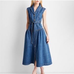 Elegant Blue Denim Midi Dress